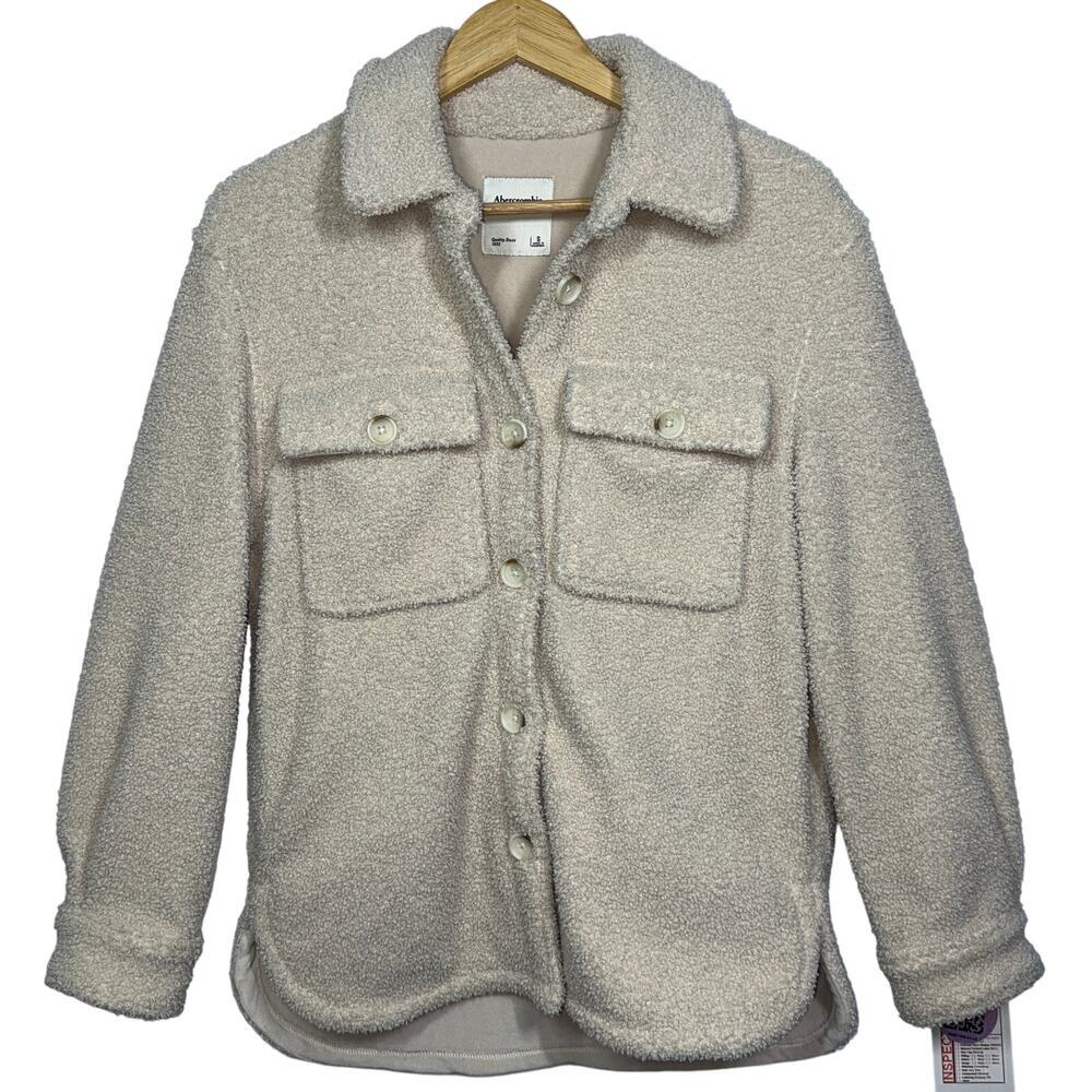 Abercrombie & Fitch Tan Cream Fleece Sherpa Utility Teddy Jacket Coat Womens S